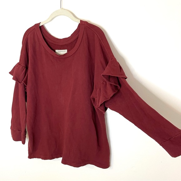 NWT Current/Elliot Ruffle Sweatshirt Cabernet Size 3 Large Cotton Feminine - Picture 7 of 17